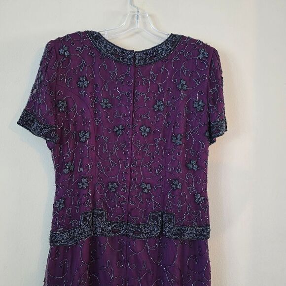 Stenay Womens Vintage Size 16 Evening Gown Beaded 100% Silk Violet Glam MOB - Picture 3 of 13